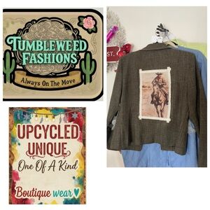 Olive /Brown open front Jacket with Western Print 🌸